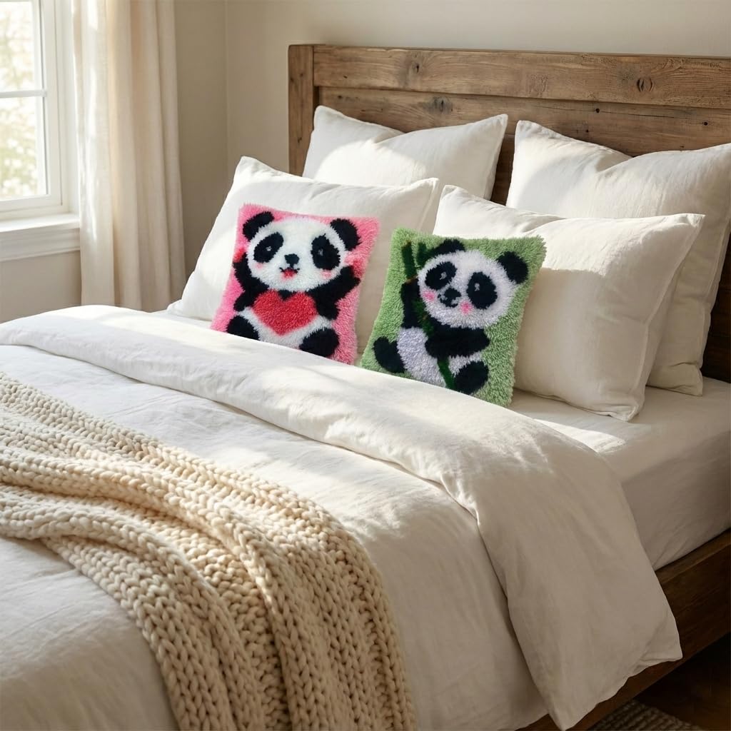 AMBATTERY KnüpfKissen Set Erwachsene Panda - Kissenbezug Zum Selberknüpfen DIY 43x43cm
