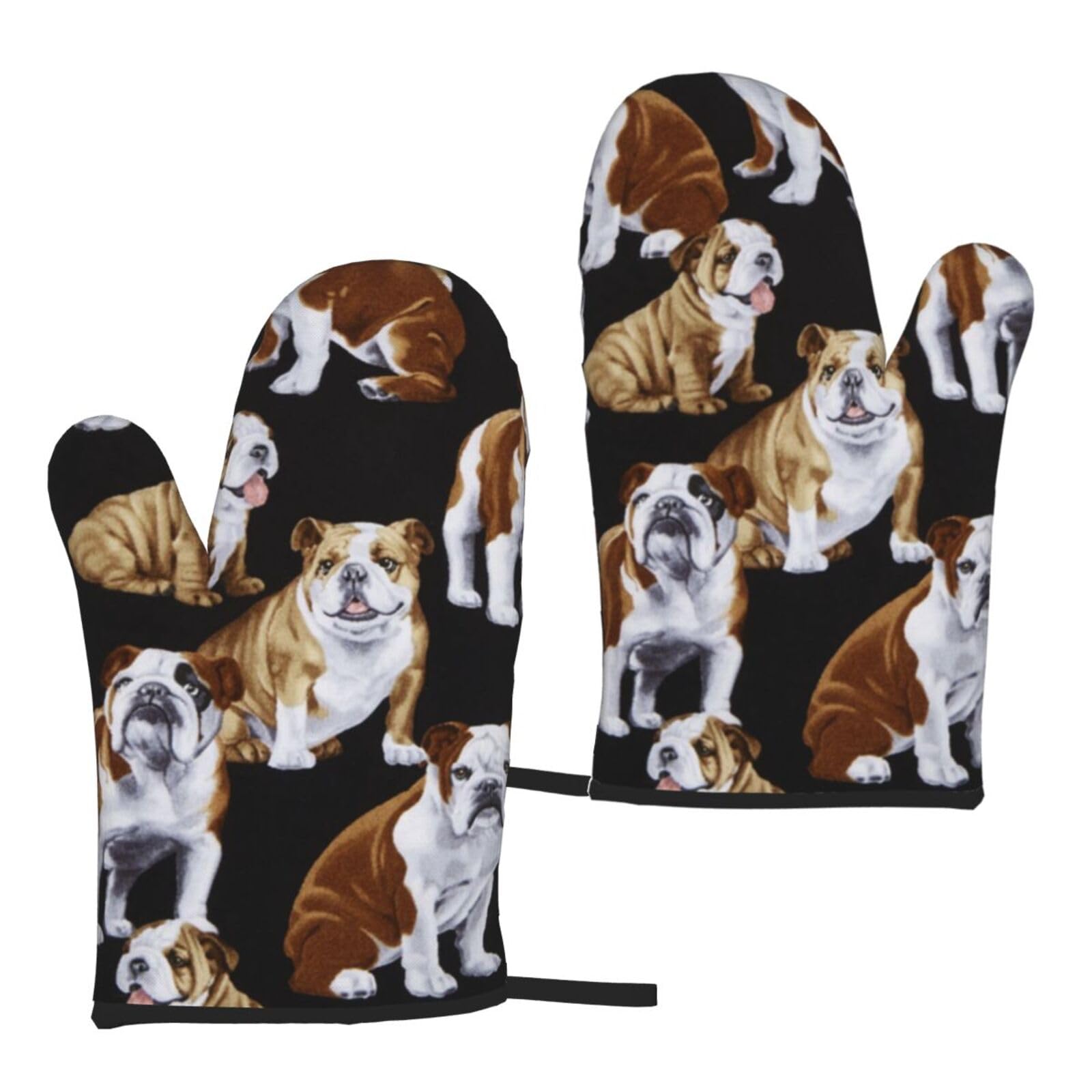 Oven Mits English Bulldogs Baking Gloves Set Of 2 Heat-Resistant Kitchen Gloves Women Men Cooking Bbq Grilling Microwave