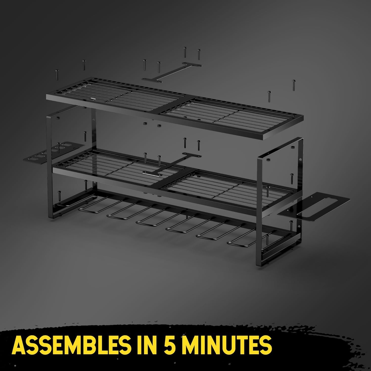Porta attrezzi da parete, Organizer per utensili elettrici con 7 Supporto Trapano e supporto per cacciavite laterale, per l'organizzazione del garage