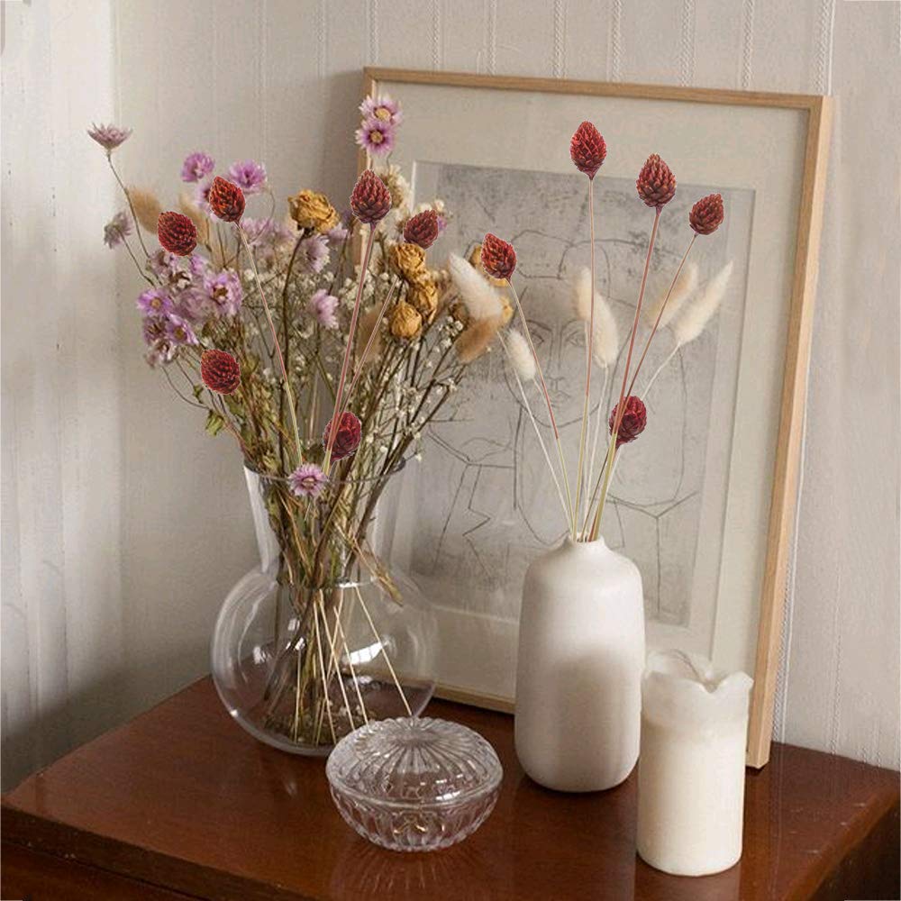 Image secondaire de HUAESIN 30 Tiges Fleurs Séchées Naturelles Fleurs de Craspedia Séchées Billy Button Balles Bouquet Floral pour Mariage Noël Hive