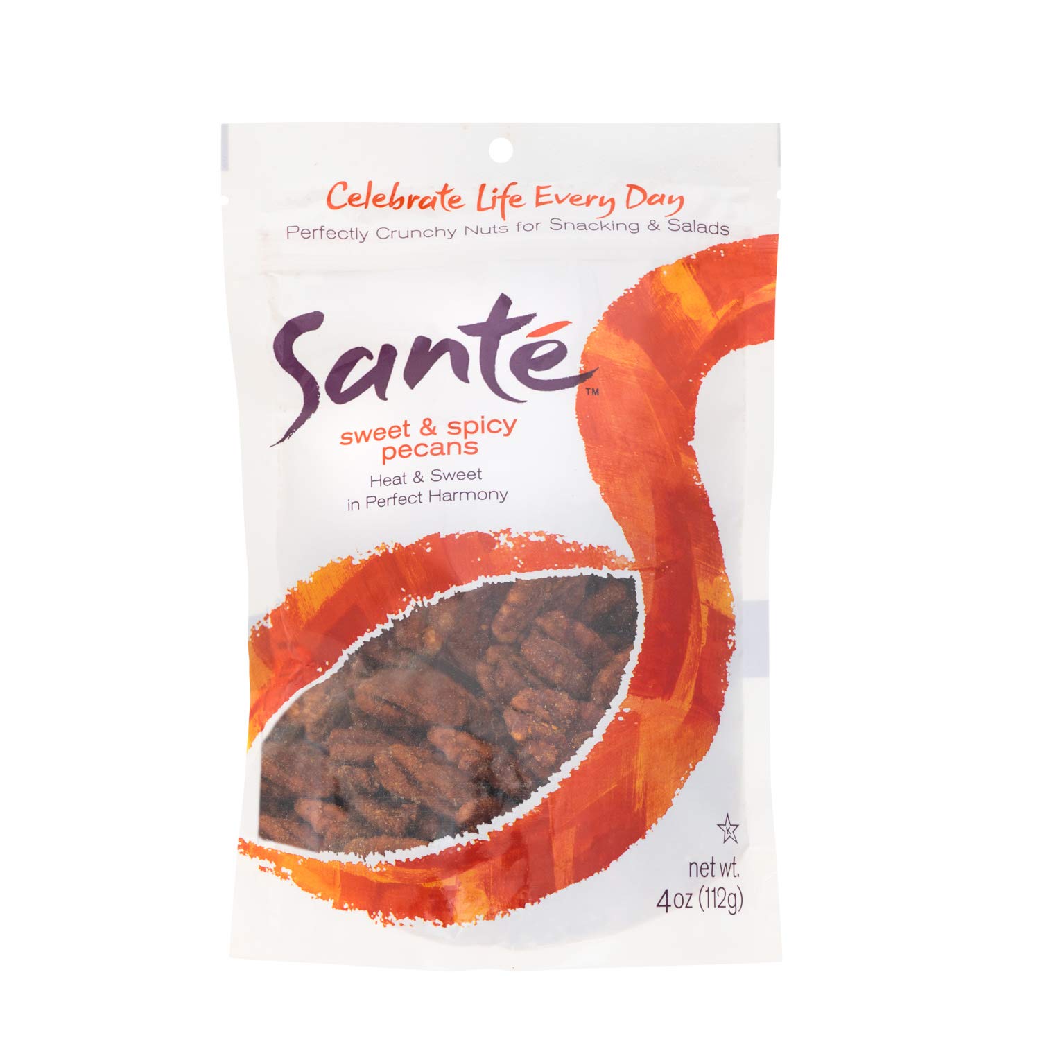 Sante Sweet & Spicy Pecans, Plant-Based Protein, Kosher, Gluten Free & Non-GMO, 4 Ounce (Pack of 6)