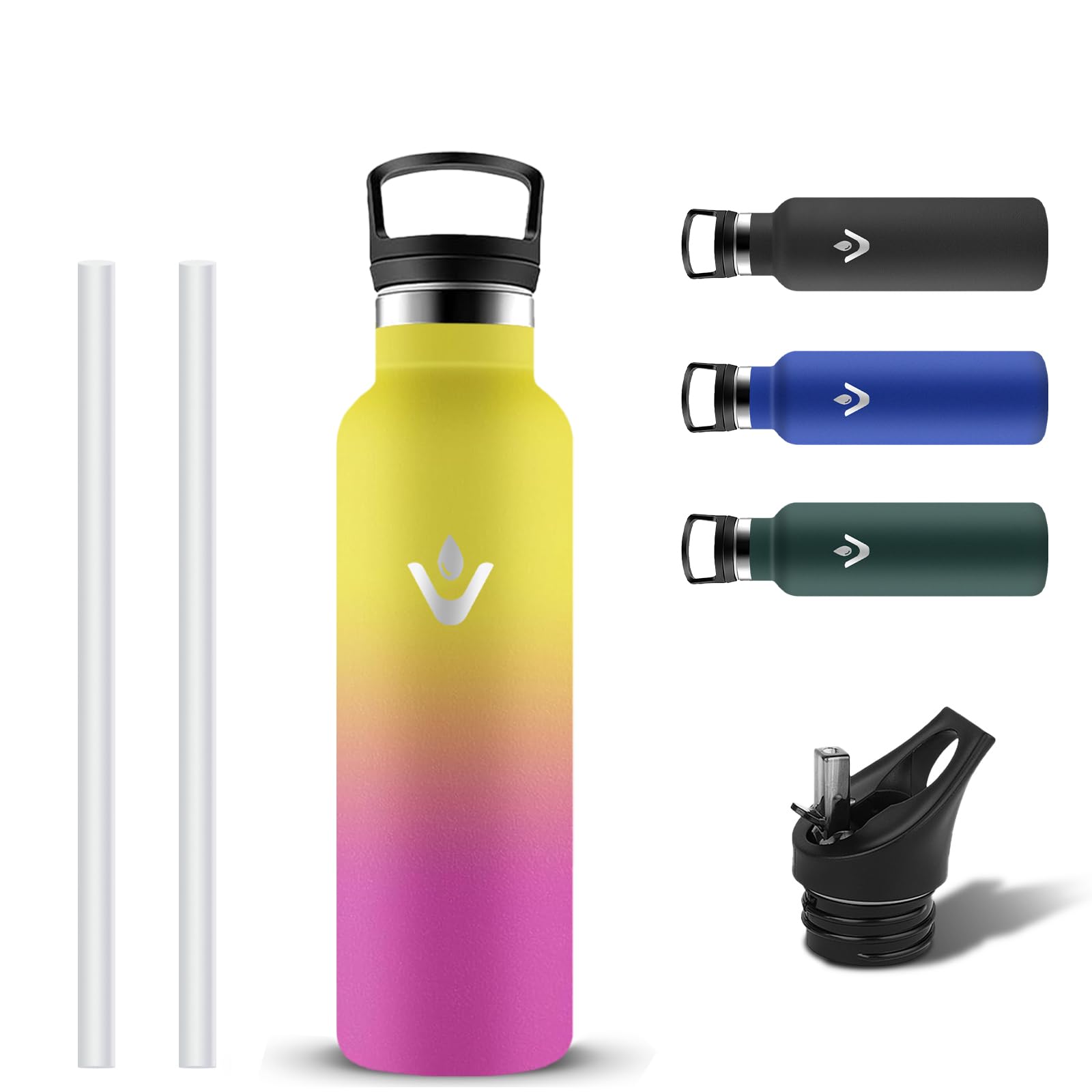 Grsta Borraccia Termica, Senza Perdite Borraccia 500ml, Senza BPA Bottiglia Termica, Riutilizzabile Borracce Acciaio Inox, Borracce Termiche con Cannuccia per Ufficio, Ciclismo, Corsa