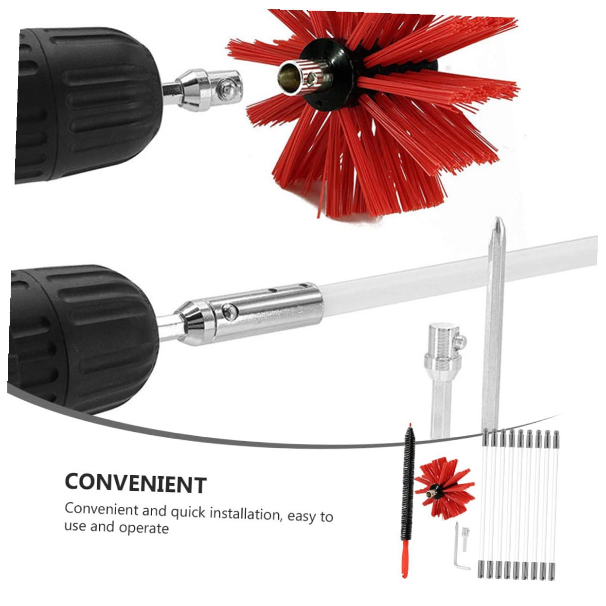 Kit Spazzola per Canna Fumaria Flessibile Aste con Testa Nylon Resistente Alte Temperature Adatto per Pulizie Fessure Strette e Tubi Utilizzabile con Trapano Elettrico per Canale