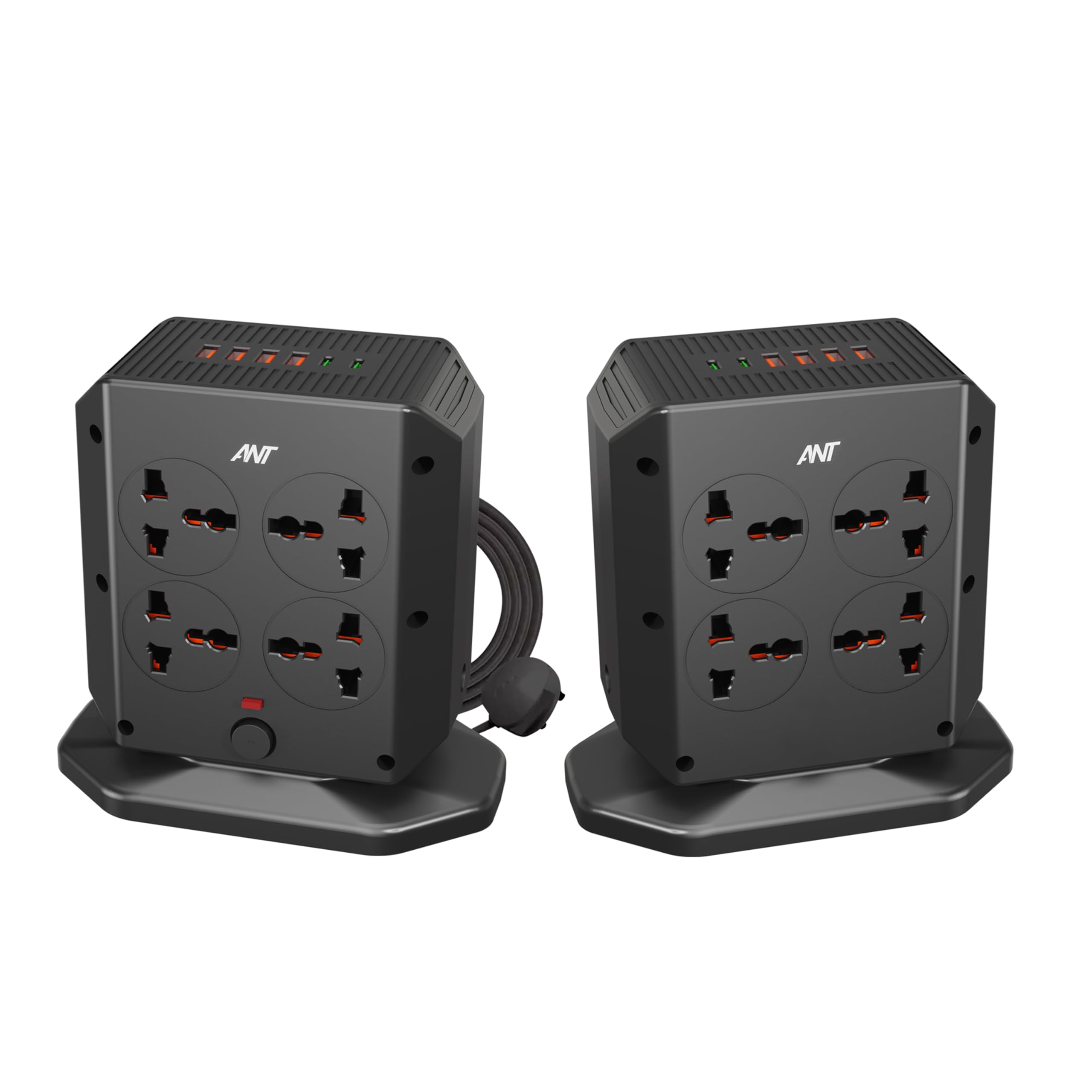Ant ELECTRAPOLE ABS Vertical Power Socket | 8 AC Sockets, 4 USB + 2 Type-C Ports | 2500W / 10A | One-Key Switch | LED Indicator | Copper Conductor | Child Safety Shutter | Overload Protector –Black-image-15