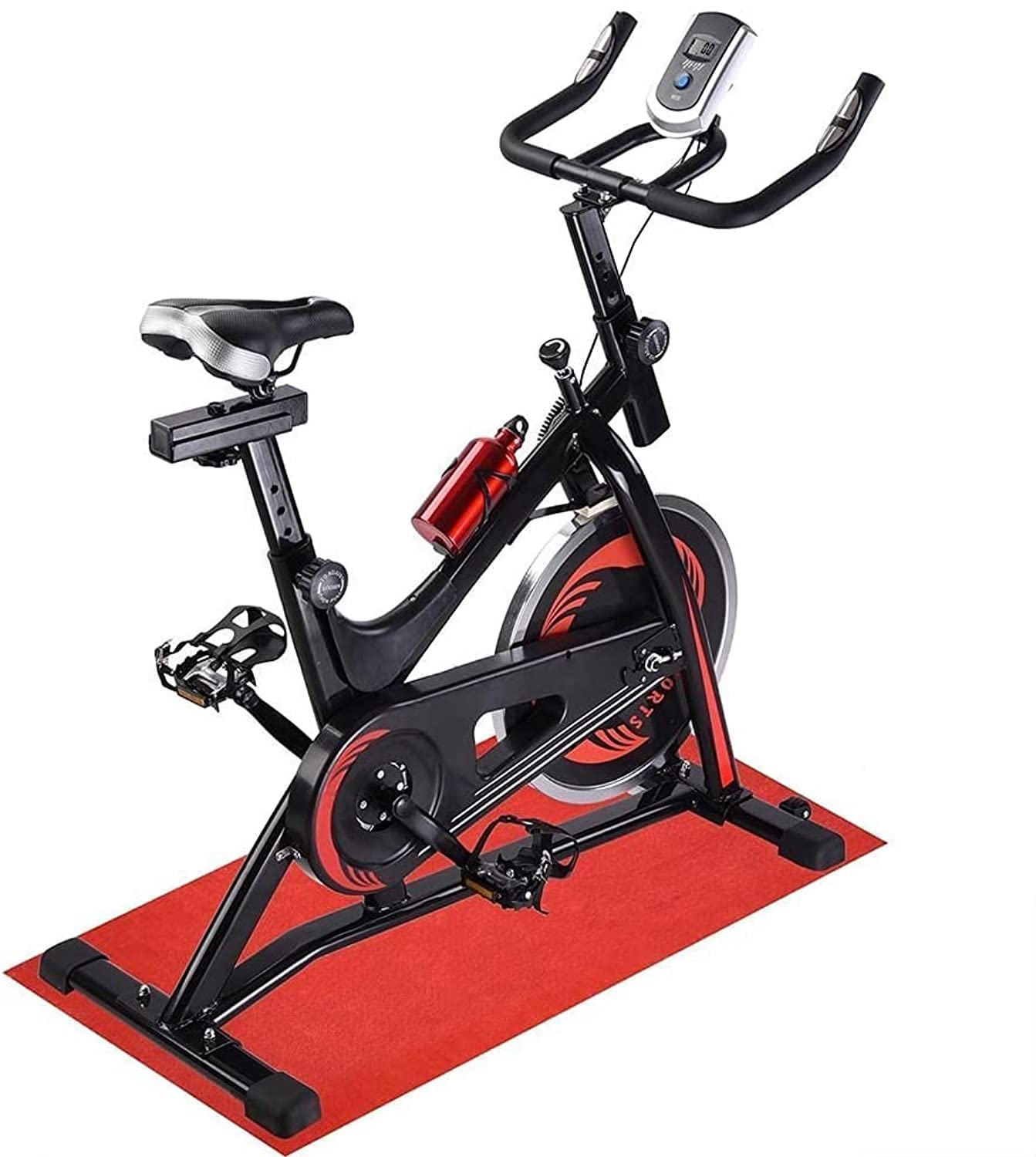 Marshal Fitness® Indoor Exercise Spinning Bike Cycling Spine Bike Cardio Workout Driven Flywheel Cycling Adjustable Handlebars Seat Resistance Digital Monitor-1825