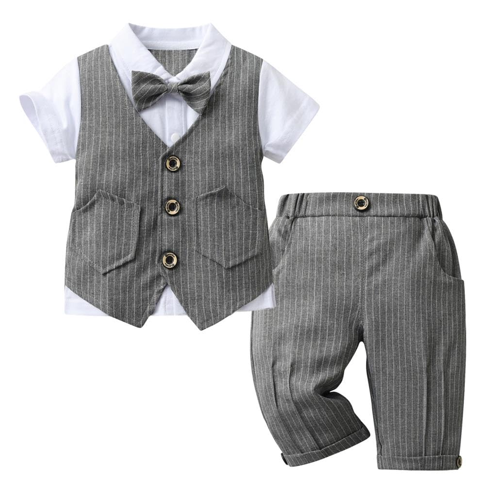 Lito Angels Costume Bebe Enfant Garcon Mariage Vetements de Ceremonie Formelle Ete avec Gilet et Noeud Papillon, Noir Gris