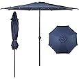 9FT Outdoor Patio Umbrella, Table Market Umbrella With Push Button Tilt and Crank, 8 Sturdy Ribs UV Protection Waterproof for Garden, Deck, Backyard, Pool (Navy Blue)