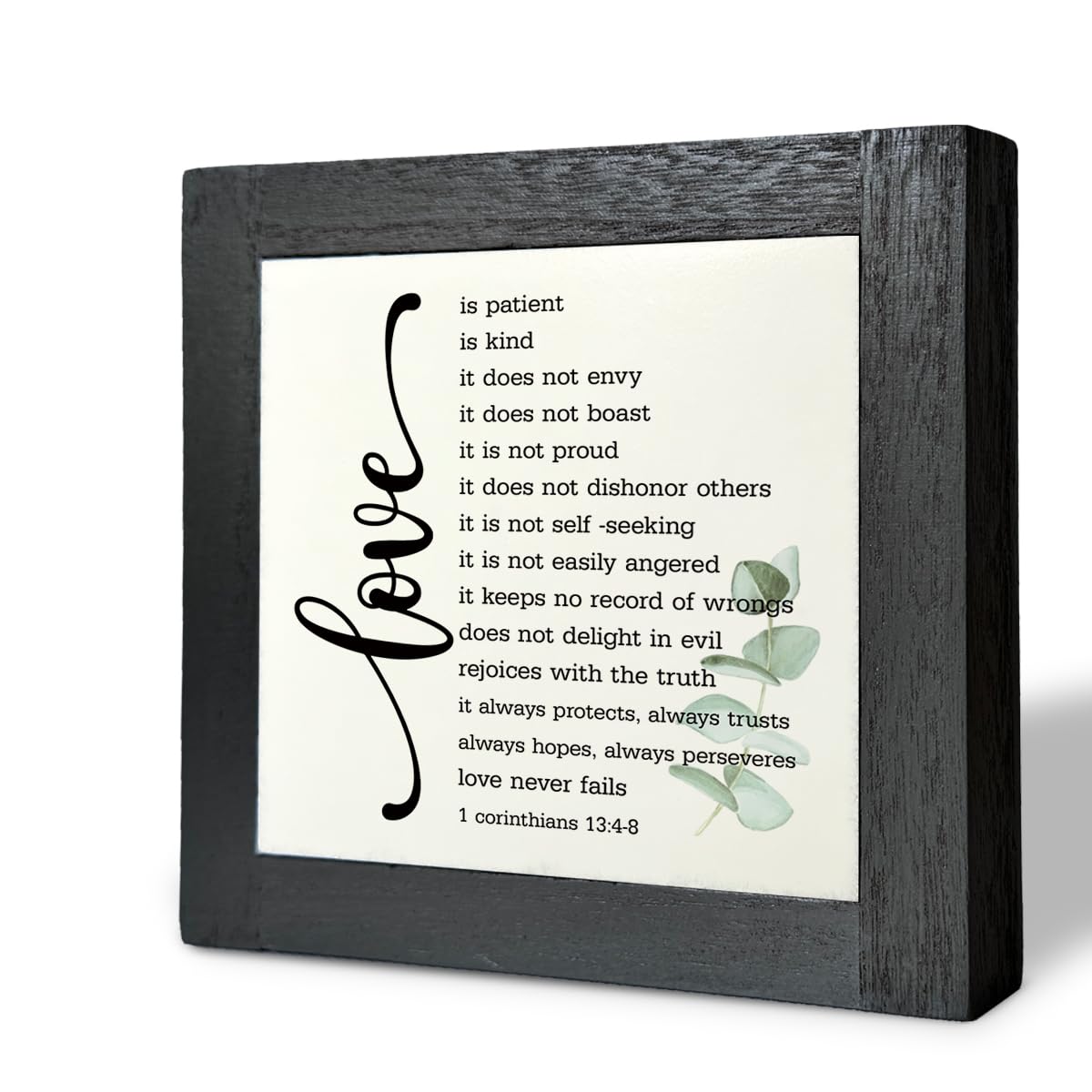 Bible Verse Corinthians 13:4-8 Box Sign, Love Never Fails, Wooden Plaque Gift Tabletop, Rustic Love Sign, Wood Block Plaque for Anniversary, Religious