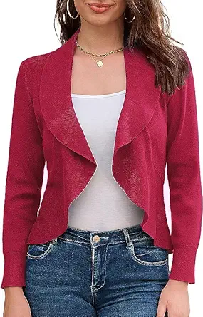 GRACE KARIN Women's Casual Lightweight Open Front Cardigans Soft Draped Ruffle Shrugs