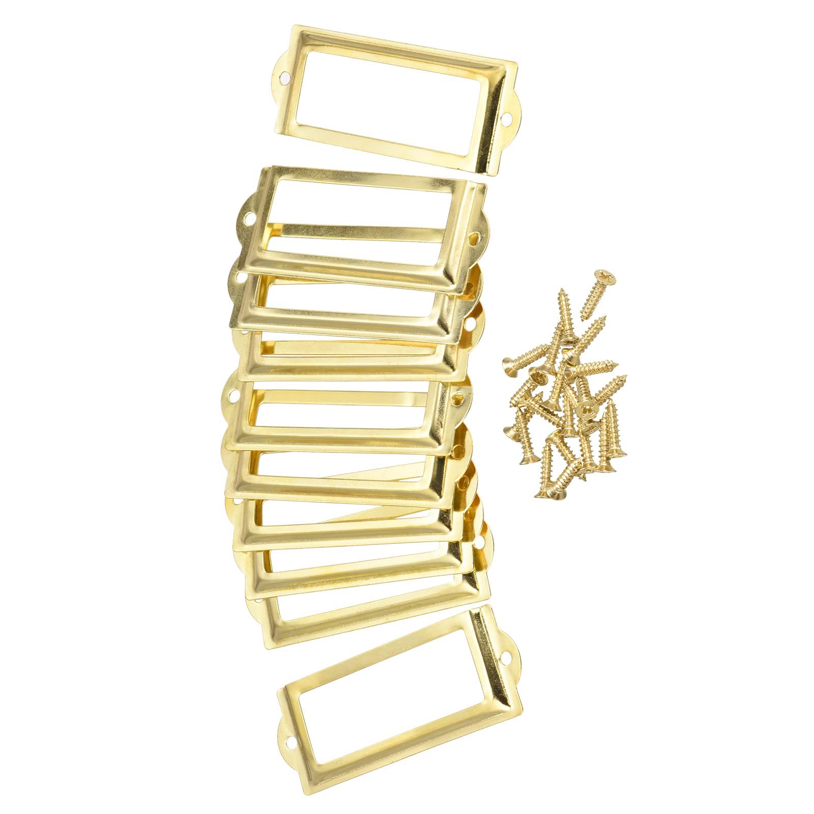 TA-VIGOR 83 x 30mm Antique Metal Label Holders Flie Card Frame 10pc Gold