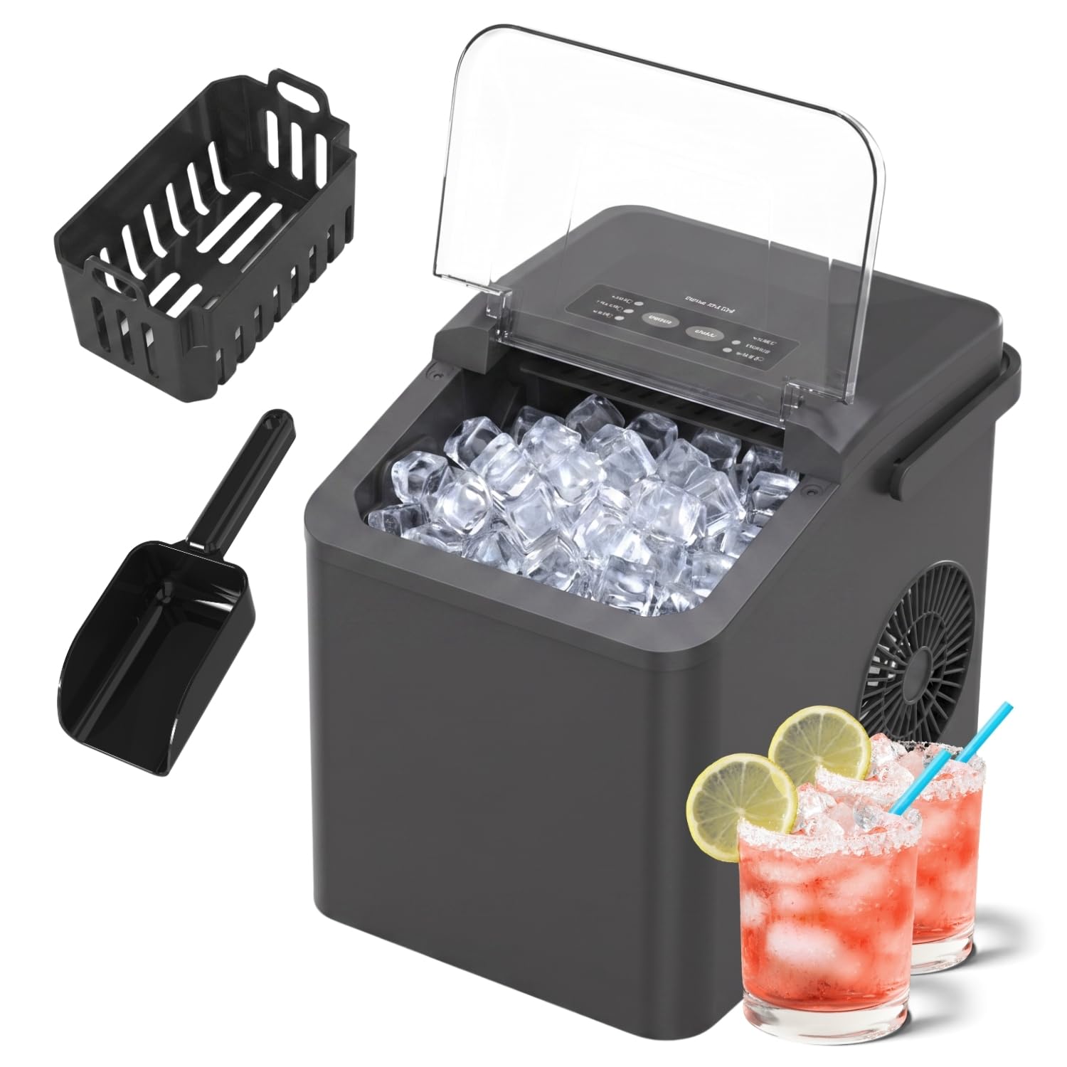 Taurus - Sorbetière 130W | 12kg/24h | Glace en 6min | 2 tailles: grand/petit | Silencieux | Autonettoyante | Fenêtre de contrôle | Portable avec poignée