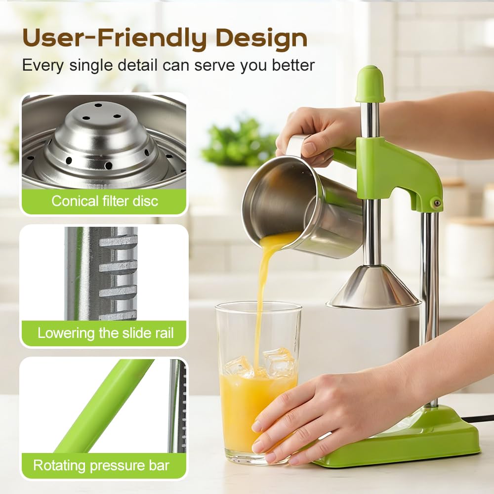 Estrattore di succo di frutta fresca in lega di alluminio 2026, spremiagrumi resistente, spremiagrumi portatile, impugnatura ergonomica, facile da usare, 23,9 cm di lunghezza (02)