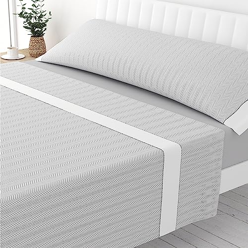 Victorio & Lucchino Juego de Sábanas Estampadas de Verano 100% Algodón Percal (Cama 135cm (1 Almohada), Analia - Gris)