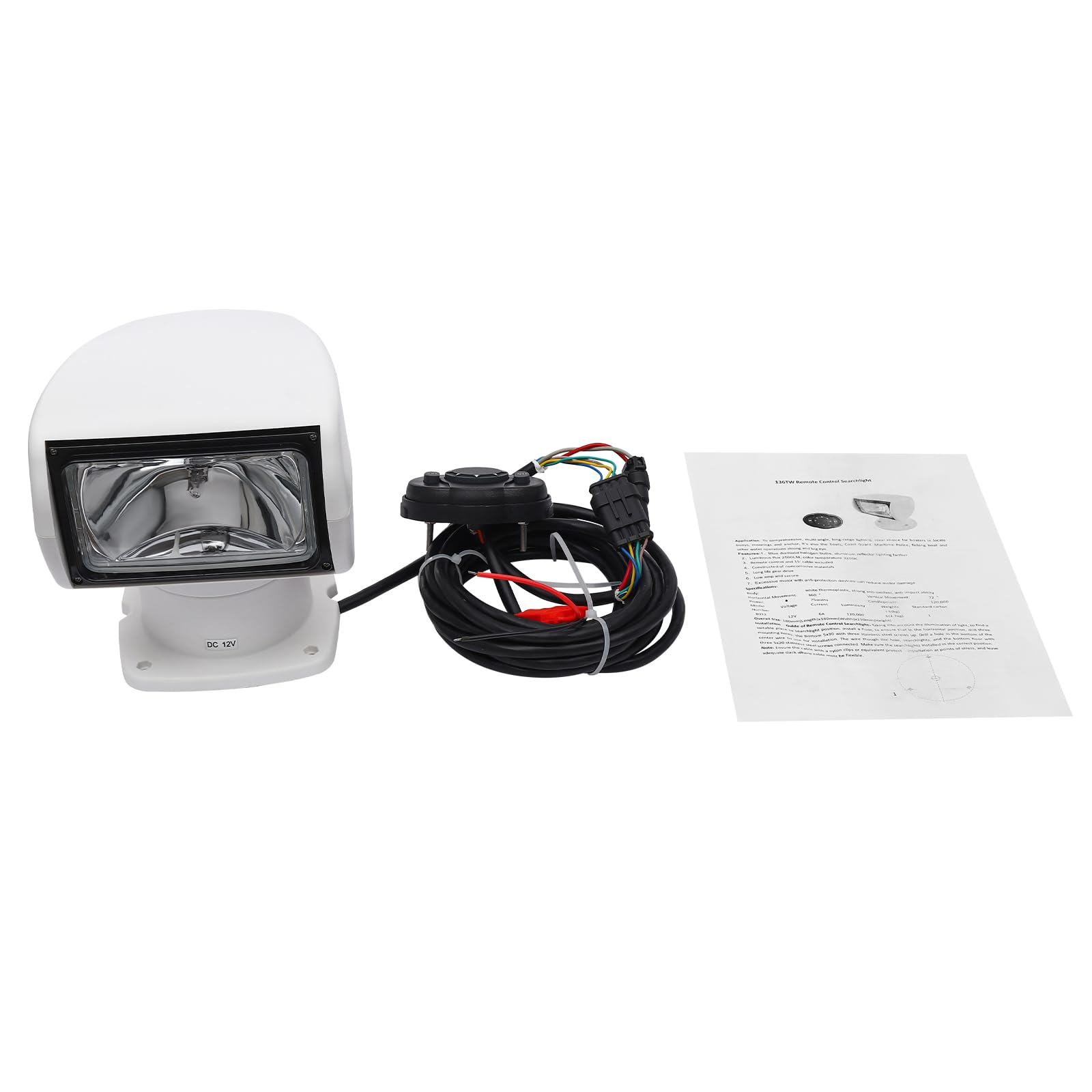 LED Suchscheinwerfer mit Fernbedienung 100W Boot Suchscheinwerfer, Scheinwerfer Boot 3200K 2500 Lumen, Bestrahlungsabstand 800m, 360° Links/Rechts Rotation, 72° Auf/Ab Rotation (Weiß)