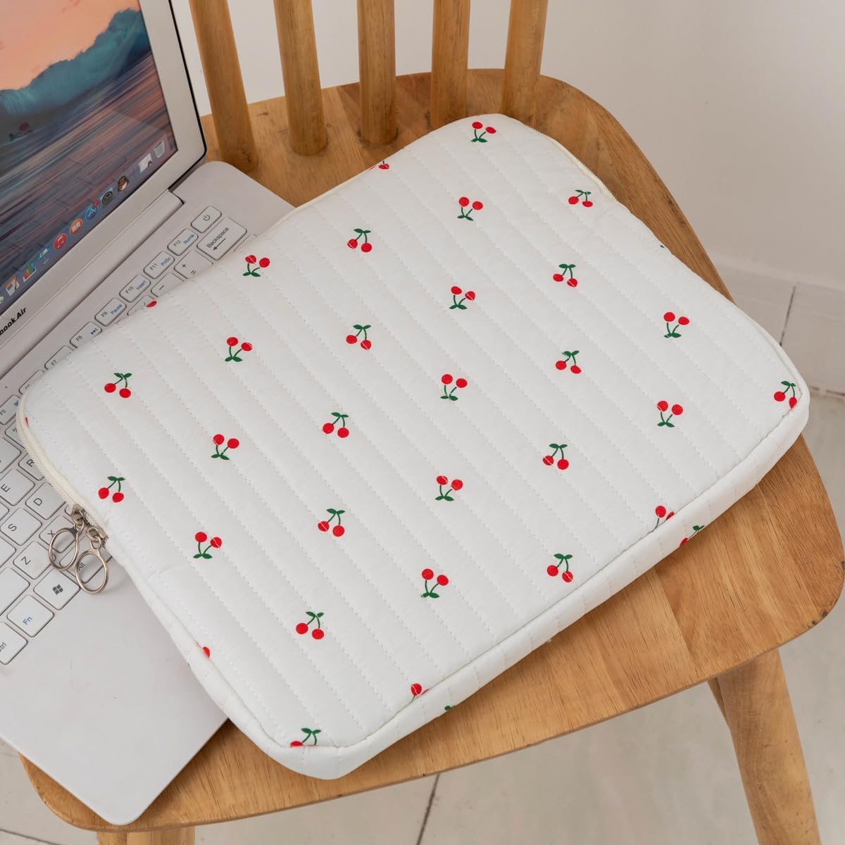 Cute Cherry Floral Laptop Sleeve Y2K Preppy Carrying Laptop Bag Cover Girly Coquette Puffy Quilted Tablet Liner Pouch (Cherry,11 inch) - Image 3