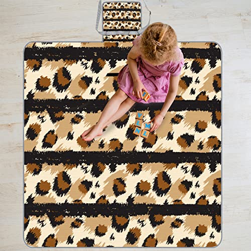 Bardic Cobertor de piquenique tapete de praia listrado estampa de leopardo, suporte impermeável dobr