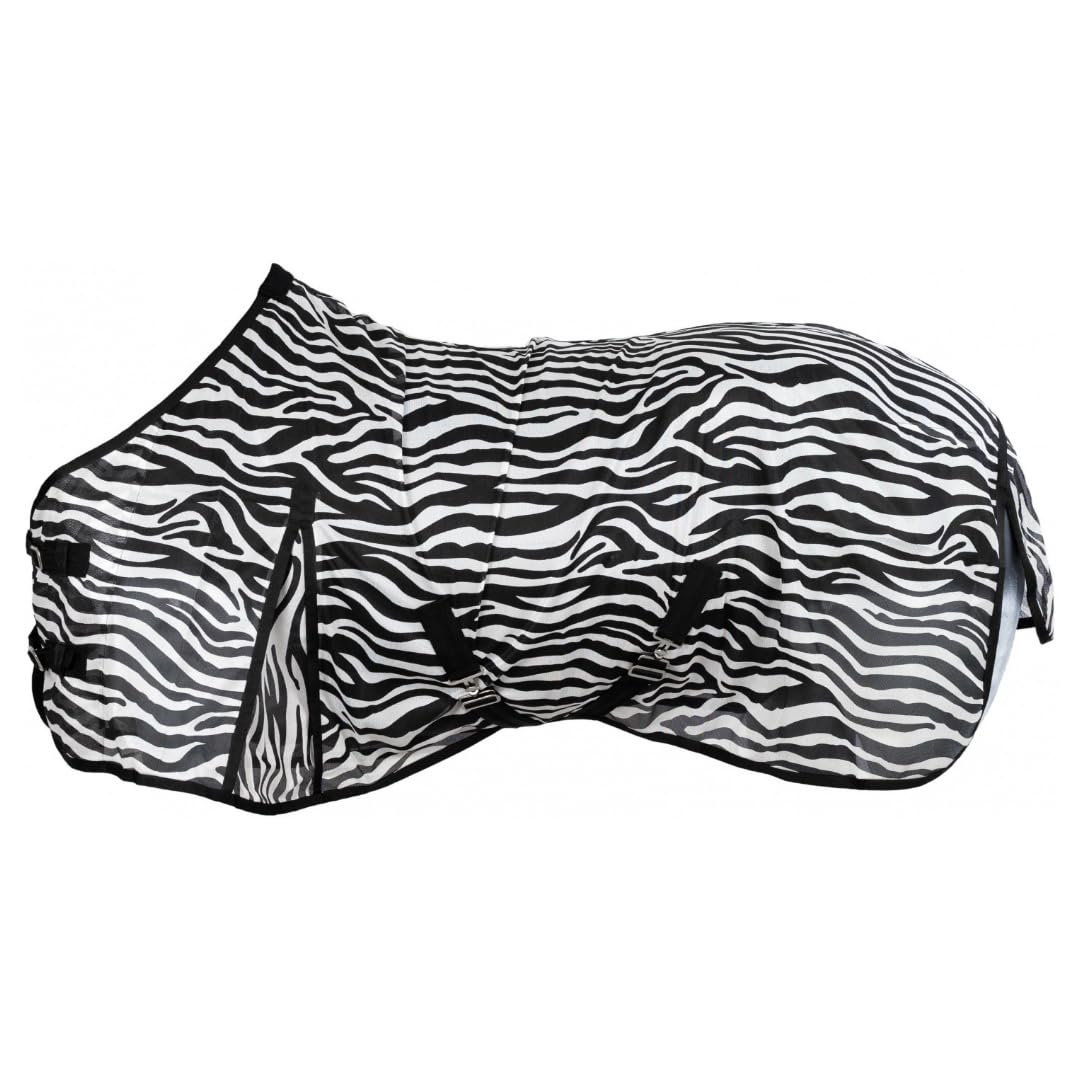 Zebra Fliegendecke mit Kreuzgurt – reißfeste & feinmaschige Pferdedecke – Weidedecke – 145 cm