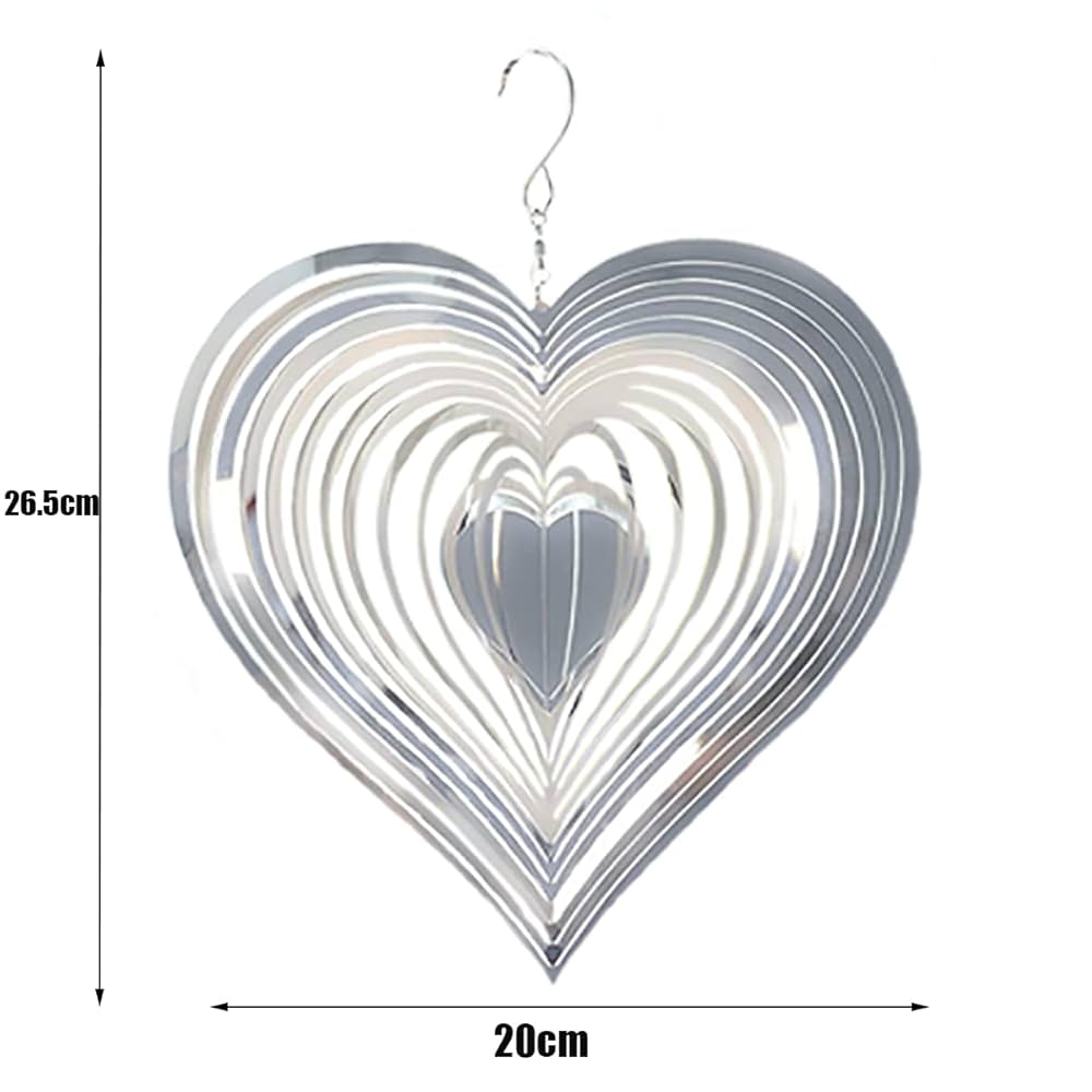 Campanello Eolico A Cuore In Acciaio - Decorazione Da Giardino, 20x15 Cm, Argento, Design Rotante