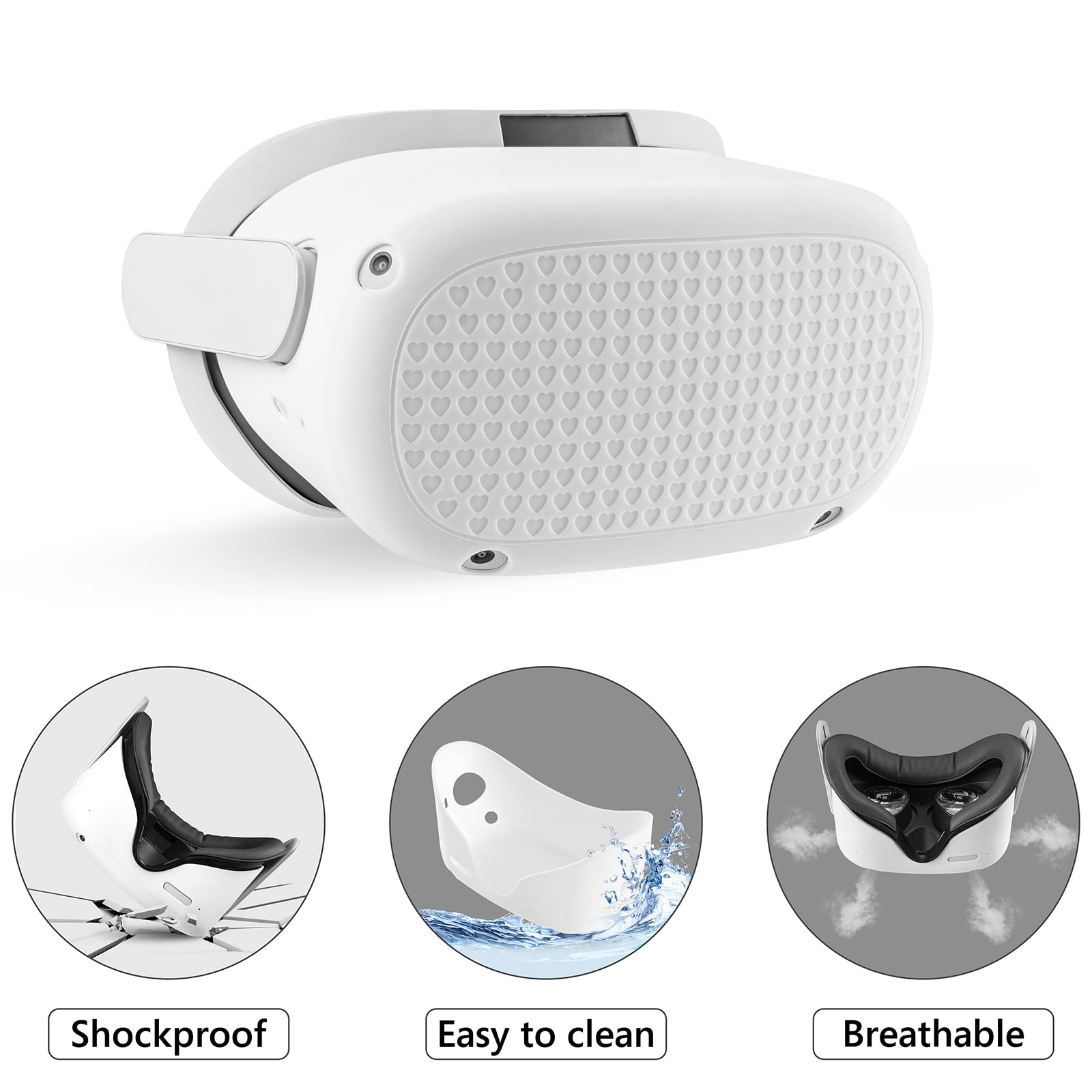 Geekria VR - Funda Protectora para Oculus Quest 2, Funda de Agarre para Controlador táctil, Funda Protectora Frontal, Funda de Silicona con Funda Protectora de Lente (12 Piezas, Blanco)