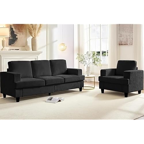 PUREMIND 2 Piece Living Room Sofa Set, 3 Seater Couch and Armchair Sets, Modern Chenille Sectional Sofa + Single Accent Chair Couch Sets for Living Room, Apartment, Office
