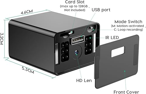 Miniatura 6 de Mini cámara 1080P Niñera Cámara pequeña cámara de seguridad con visión nocturna y detección de movimiento para interior y hogar, sin WiFi (64G)