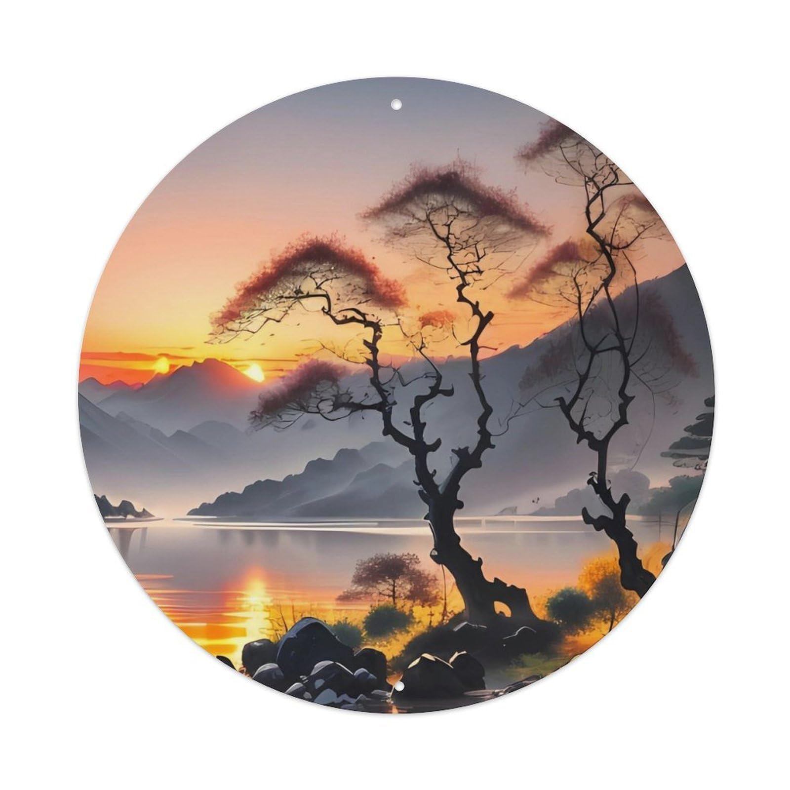 Landscape Big Tree on The River Metal Tin Sign
