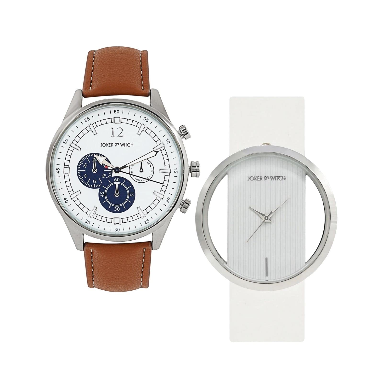 Joker & Witch Leather Flora & Fauna Couple Analogue Watches, White Dial, Brown Band (B0BVB6LXGX) Amazon Price History, Amazon Price Tracker
