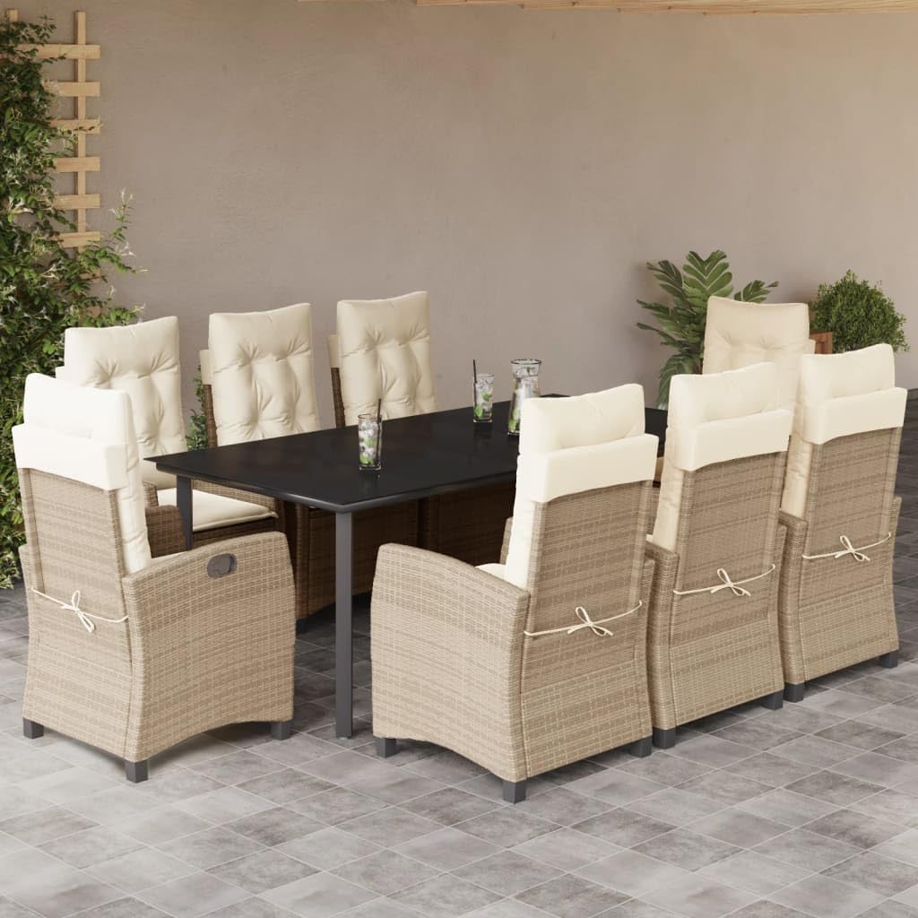 Juego de muebles de jardín de 9 piezas con cojines beige de polirratán M3212820