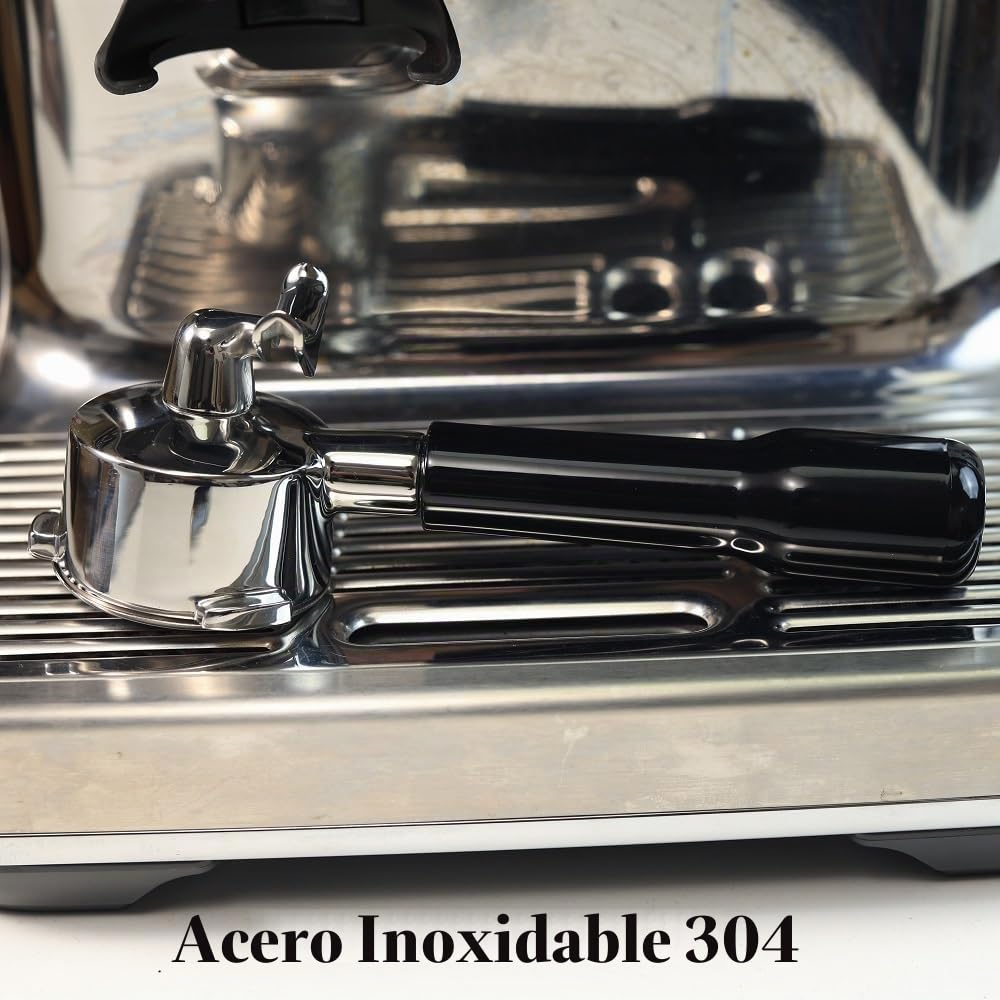 Portafiltro 54 mm doble caño para Sage/Breville Barista BES 870/878/880 cesta de filtro con madera ABS y portafiltros de acero inoxidable negro