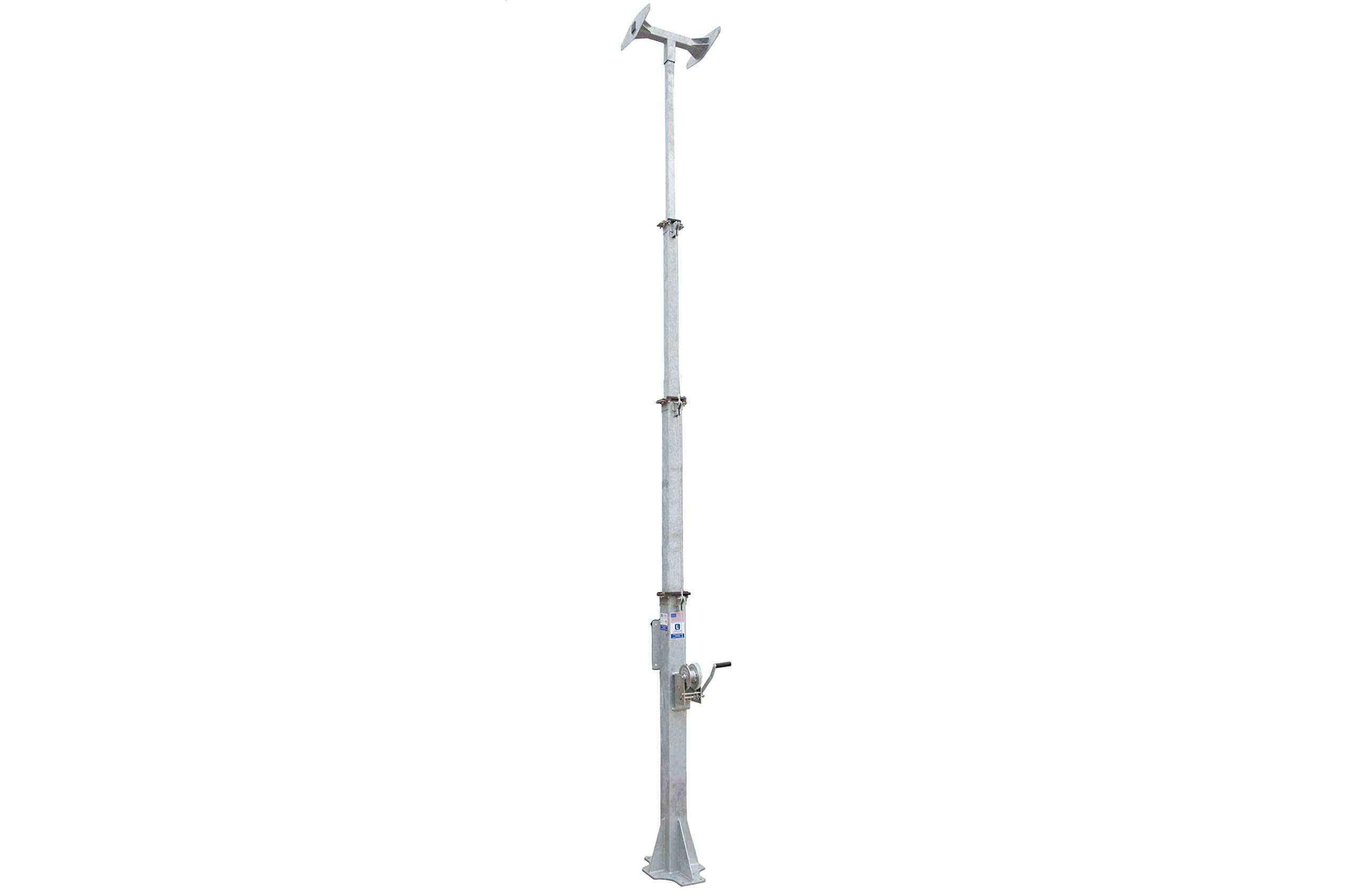 7-18' 4-Stage Light Mast - Cord Reel Mounting Plate - Wide Foundation w/T-Head Mast Plate - Galvanized Finish