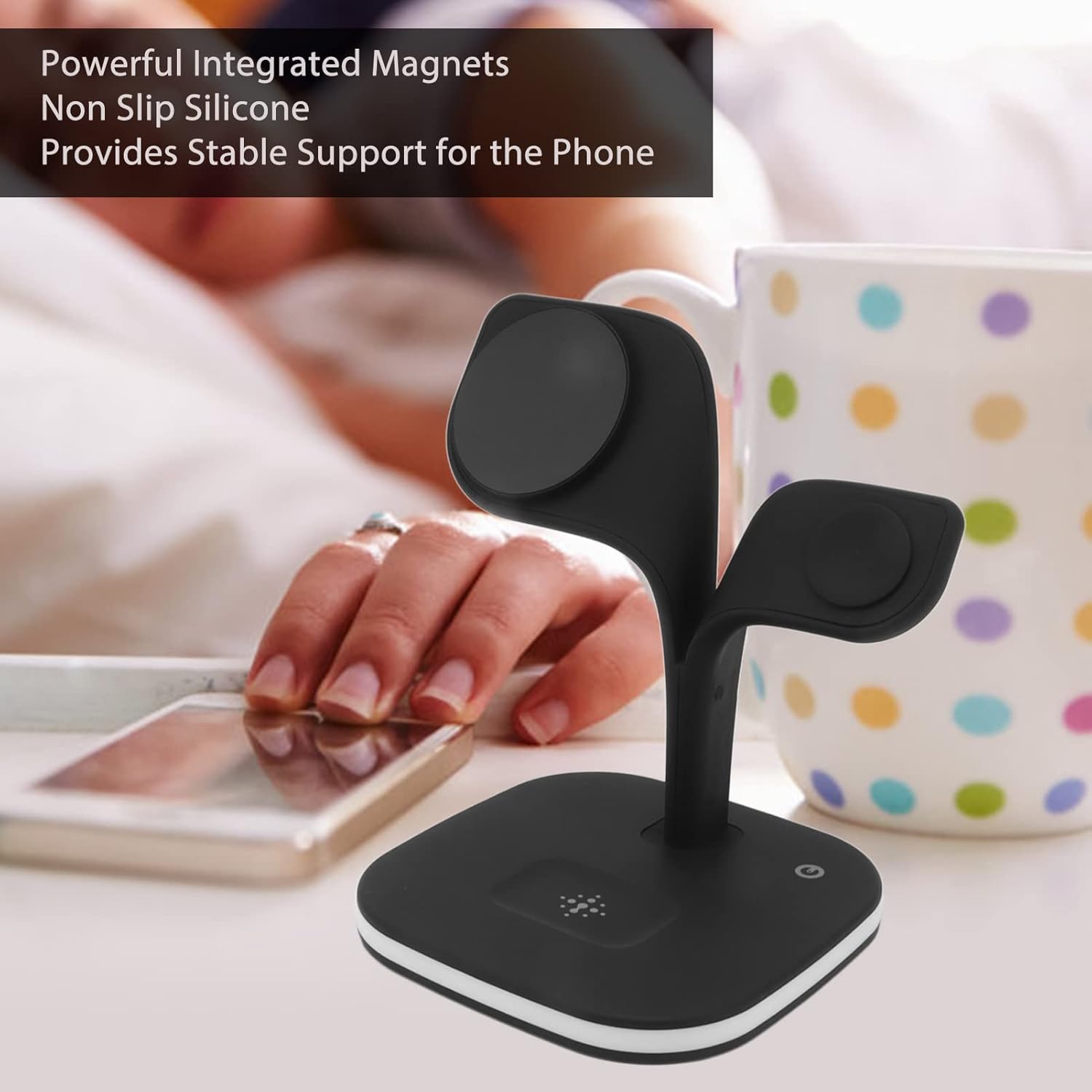 3 in 1 Charging Station Strong Magnetic Fast Charging Stand Dimmable Charging Station Stand Portable Desktop LED Light for Cell Phones