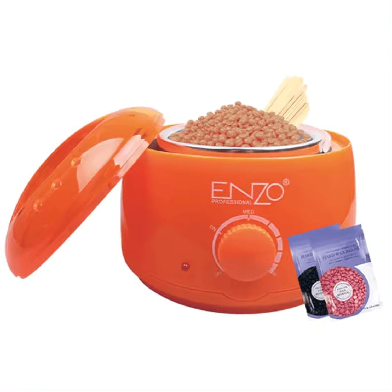 ENZO EN-1102B Professional Wax Heater with Hair Removal Wax Beans - Efficient and Easy-to-Use Home Waxing Kit for Smooth, Silky Skin - Intl Version (ORANGE)