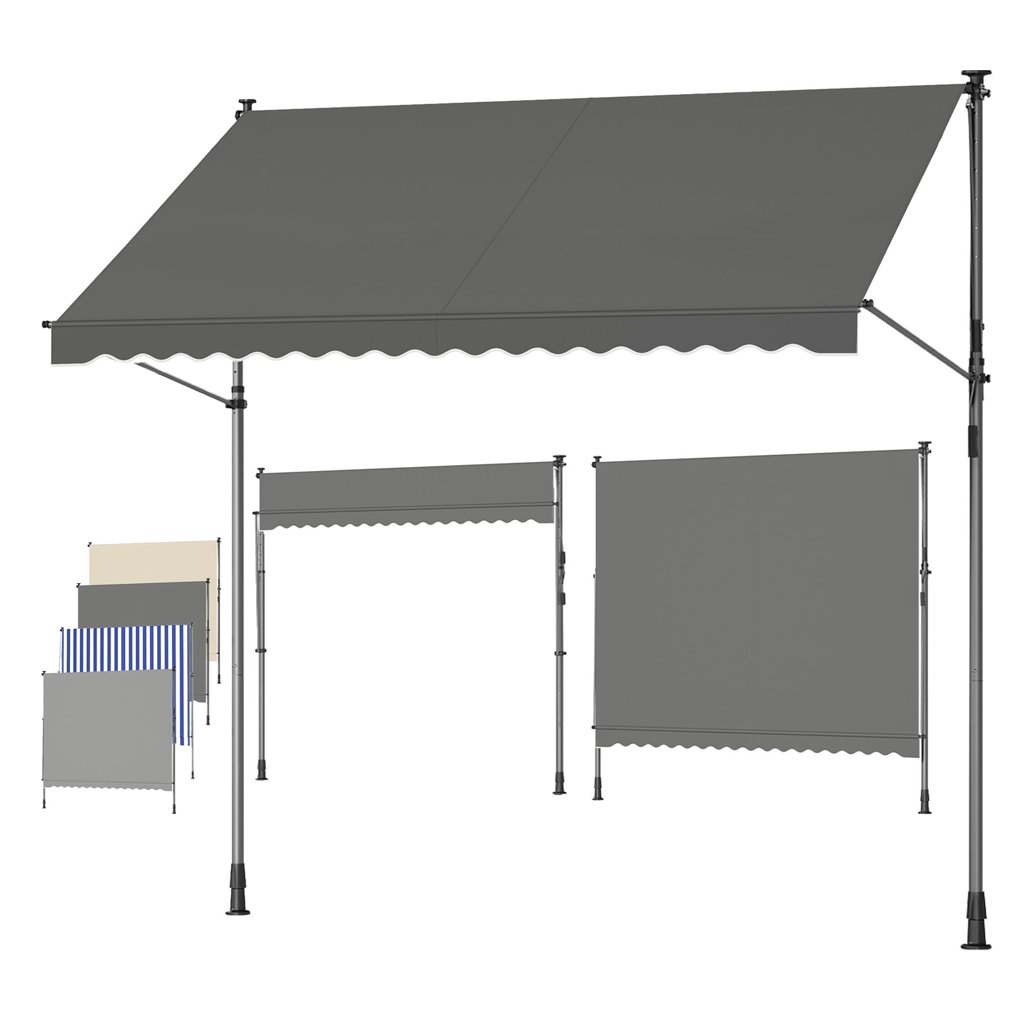 SONGMICS Store Banne Rétractable, Store Manuel, Réglable en Hauteur, avec Manivelle pour Balcon, Jardin, Terrasse, 300 x 180 cm, Gris Anthracite GSA302G02