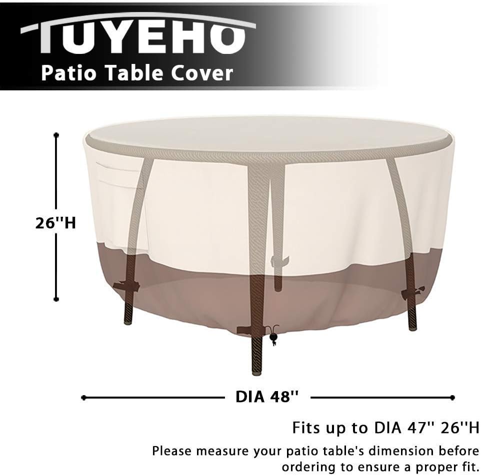 Tuyeho Patio Round Table Cover & Outdoor Stackable Chair Cover, 600D Heavy Duty Garden Furniture Cover, Waterproof & Weather Resistant for Your Furniture Set (Beige & Brown) : Patio, Lawn & Garden