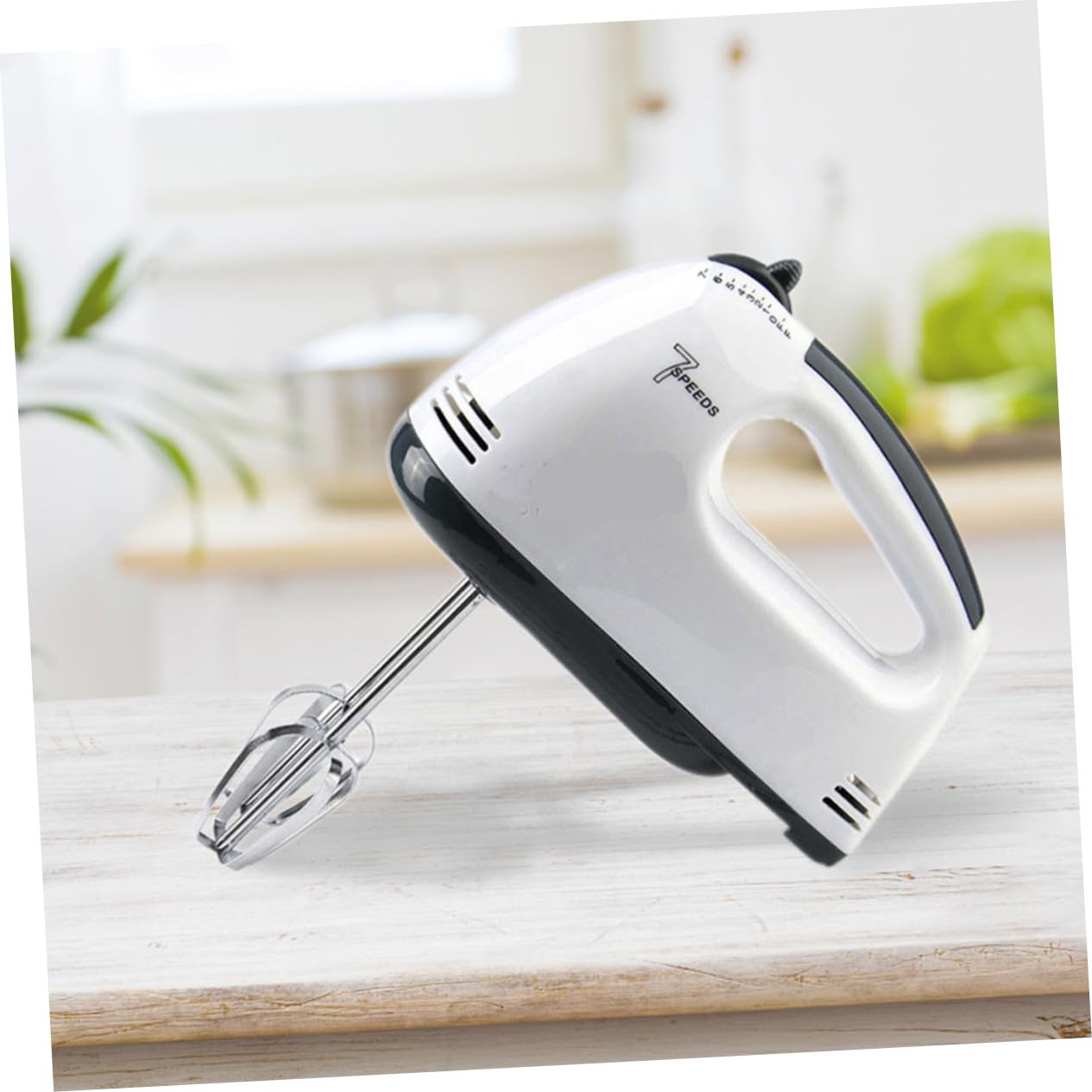 Sbattitore a Mano Elettrico 7 Velocità in Plastica e Acciaio Inox Bianco | Sbattitore Mano Elettrico, per Casa e Pasticceria, per Amanti della Preparazione di Dolci in Cucina
