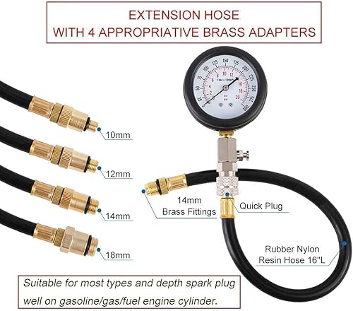 Miniatura 9 de JIFETOR Kit de medidor de presión de bomba de inyección de combustible y medidor de presión de prueba de compresión del motor