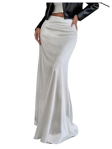 GORGLITTER Women's Elegant Floor Length Satin Maxi Skirt Wedding Evening