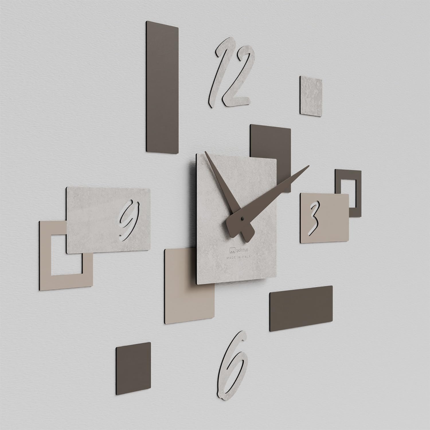 Giallobus - Orologio da Parete Adesivo Modulare Geotime - Stone - Legno Mdf - Geotime - 12S_Concrete - Orologio da parete moderno - Numeri adesivi 3d - Costruzione modulare