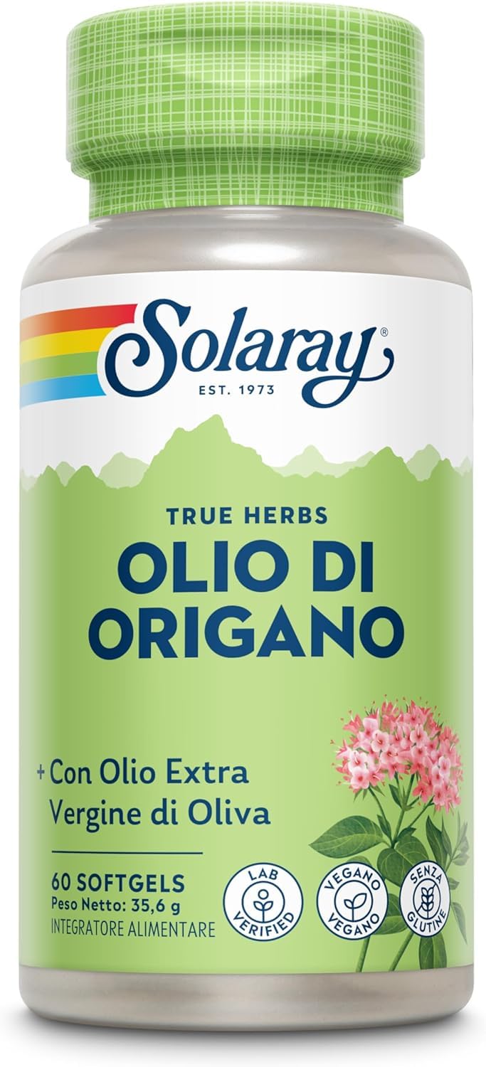 Solaray Olio di Origano 150mg - 60 Capsule Softgel Vegane con Olio Extravergine d’Oliva - Fonte Naturale di Carvacrolo, Omega 3 e 6 - Testato in laboratorio