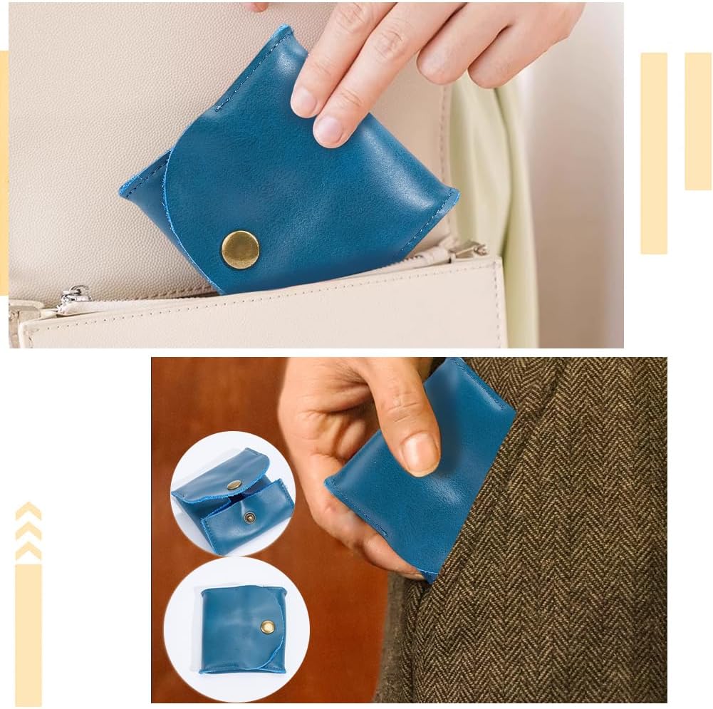 Rustic Genuine Leather Coin Purse Snap Closure Squeeze Pouch Retro Handmade Cowhide Leather Change Holder Wallet for Men Women Coins Jewelry Earphones Money Organizer(Dark Blue) - Image 5