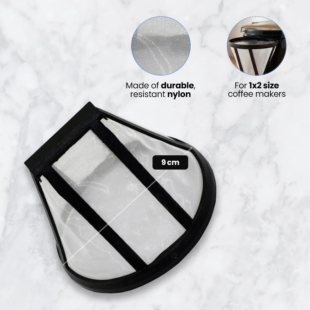Anakel Home Uniwersalny stały filtr do ekspresu do kawy Nylon 1x2 do wymiany filtrów papierowych do ekspresu do kawy | Wielokrotnego użytku, 9x9cm, kolor czarny