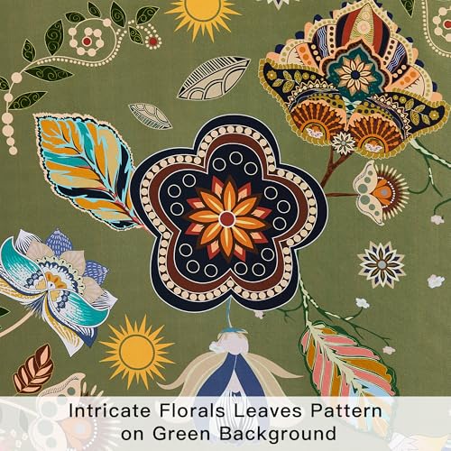 Image of XiDi Sage Green Floral Patterned Curtains Boho 100% Blackout Curtains 52x84