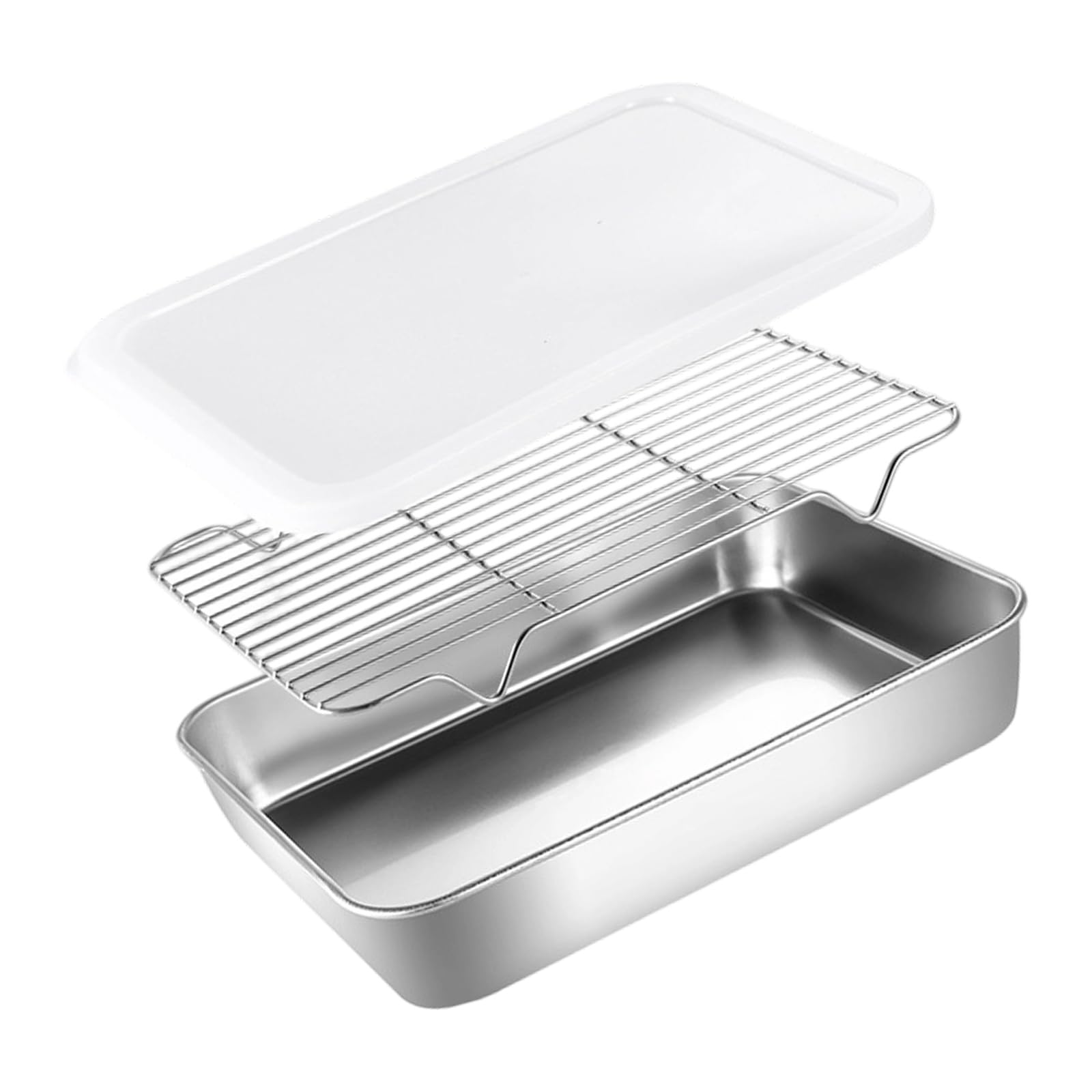 Nucelit Stainless Steel Kitchen Baking Pan with Cover BBQ Pan Plate Oven Rack for Barbecue and Fridge Food Preservation Stainless Steel Baking Tray Cooling Rack Cover for Kitchen Cooking