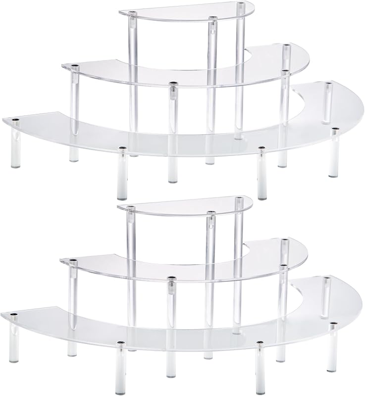 HENABLE Kit com 2 Expositores de Acrílico Transparente, 3 Níveis, Formato Meia-lua, 44,45 x 22,1 x 14,48 cm