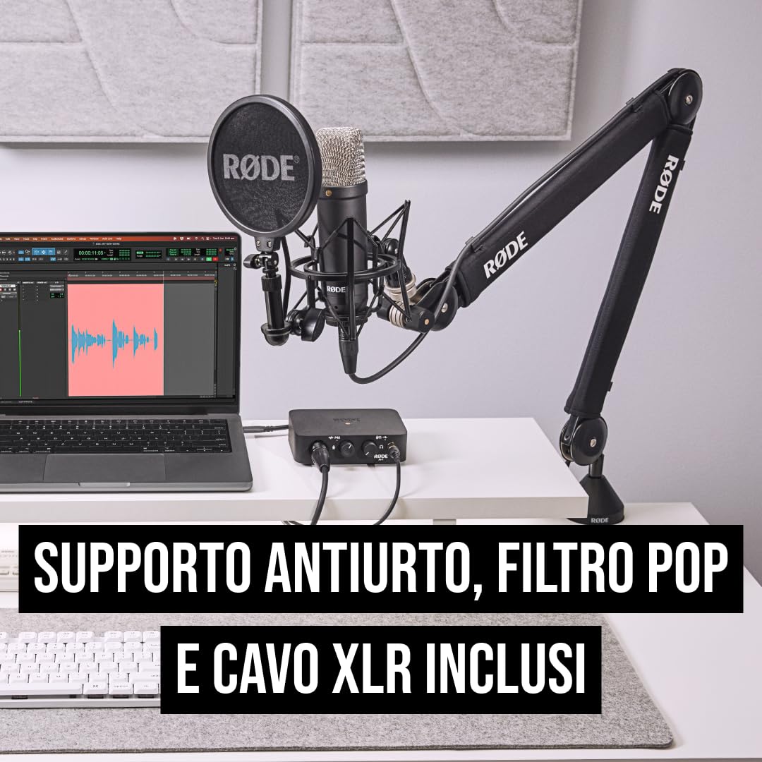 RØDE NT1 Signature Series, mikrofon kondensacyjny z dużą membraną, amortyzator, filtr pop, kabel XLR do nagrywania wokalu, streamingu i podcastów (Czarny)