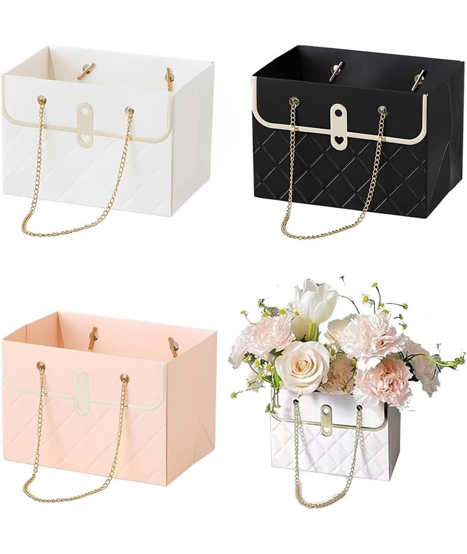 3 Pcs Flower Boxes, Pink Black White, Bouquet Gift Packaging Boxes, Reusable Florist Storage Boxes for Bouquets, Plants & Flower Arrangements, Gift Wrap Containers for Wedding Birthday Graduation-image-41