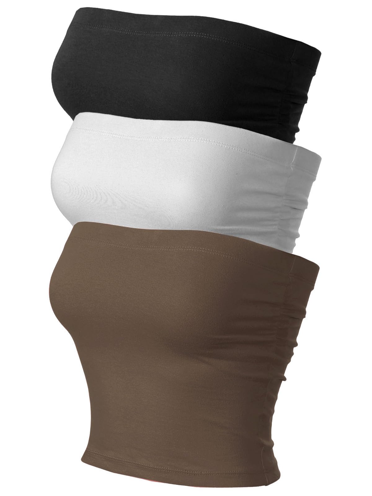 MixMatchy Lot de 3 Hauts d'été décontractés froncés sur Le côté Dos Nu Double Couche avec Soutien-Gorge intégré pour Femme