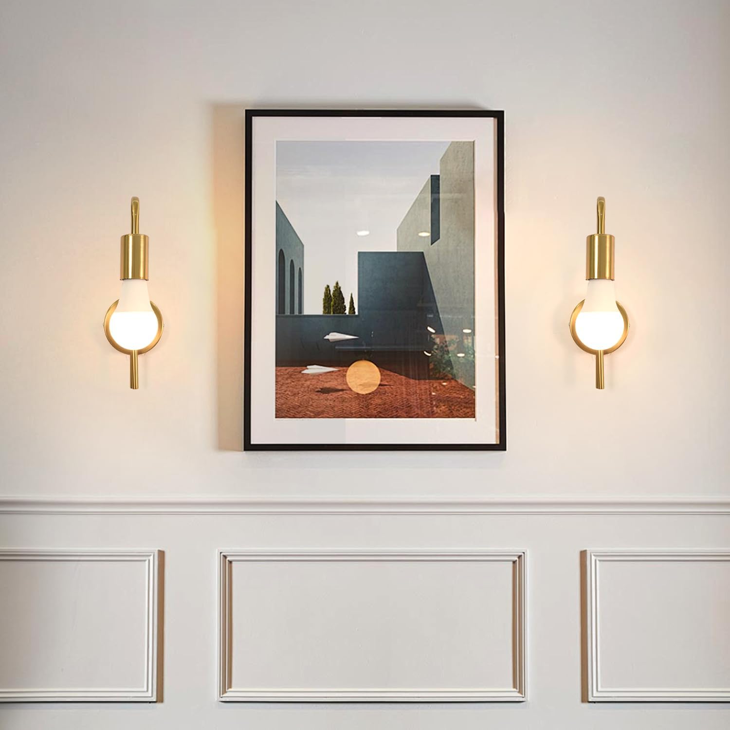 Aomesinc Modern Wall Sconces Set of 2 Gold Bathroom Wall Light Fixtures Edison Lamp Indoor Lighting for Living Room Bedroom Hallway(Without Bulb)