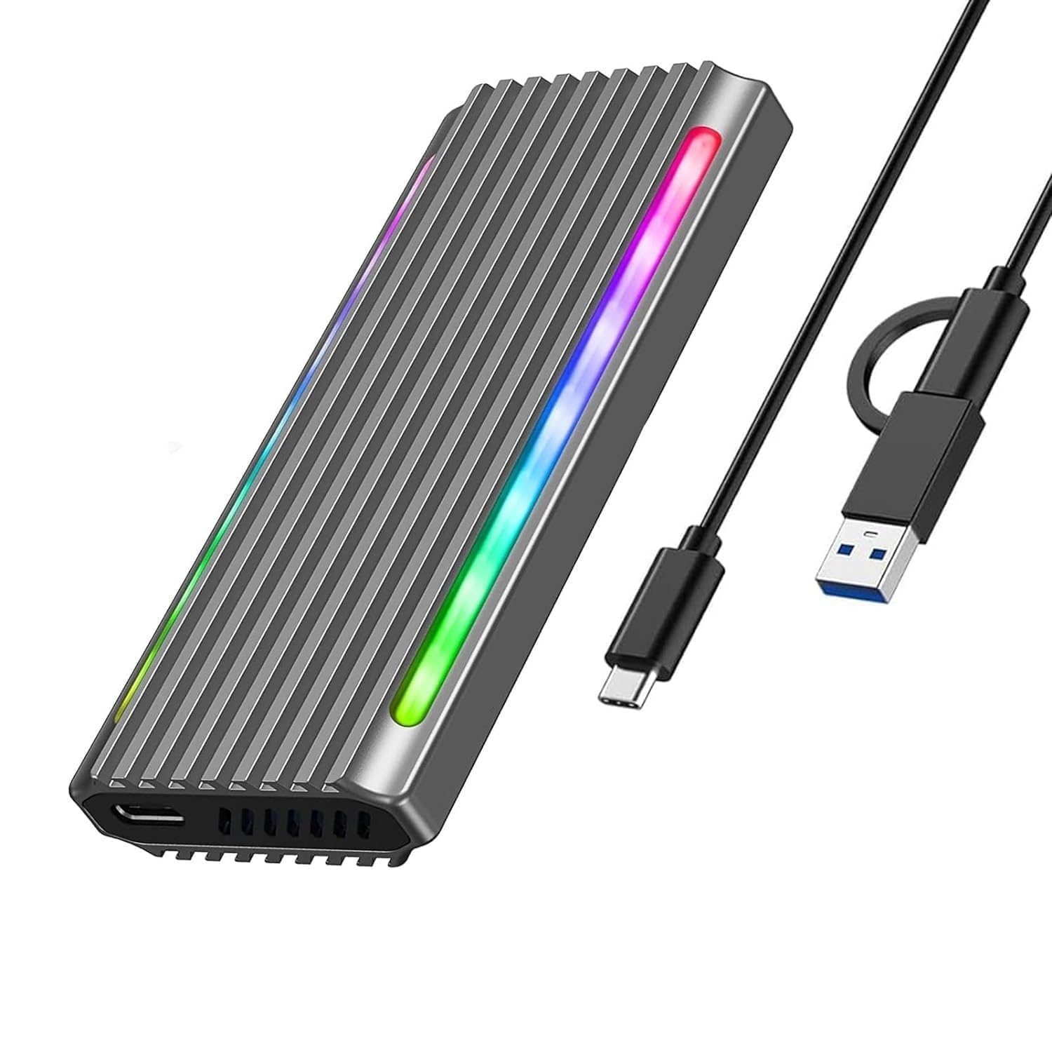 M.2 NVMe SSD Enclosure Adapter Tool-Free, USB C 3.1 Gen 2 10Gbps or Thunderbolt 36Gbps SATA PCIe M-Key(B+M Key), RGB Aluminum Case Support UASP Trim for SSD Size 2242/2260/2280 - (Grey)-image-25