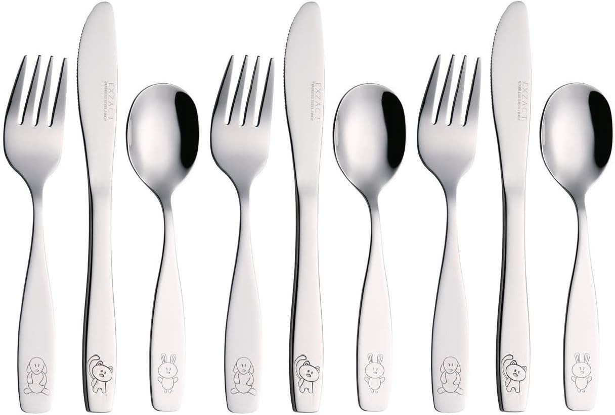 Exzact Children Cutlery Set 9pcs Stainless Steel Kids Toddler 24M+